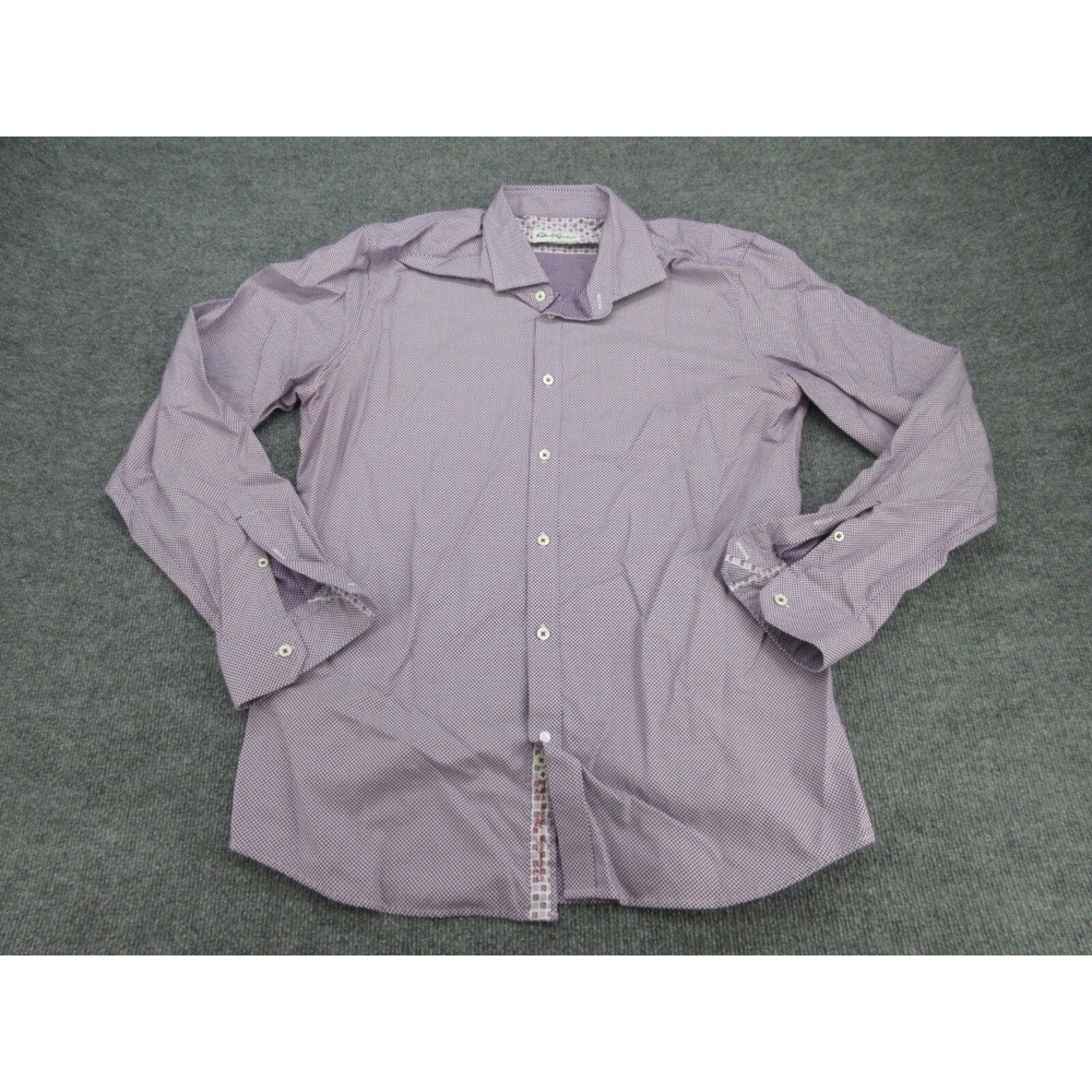 Robert Graham Mens Button Front Classic Purple Micro Check Contrast Trim 44 17.5